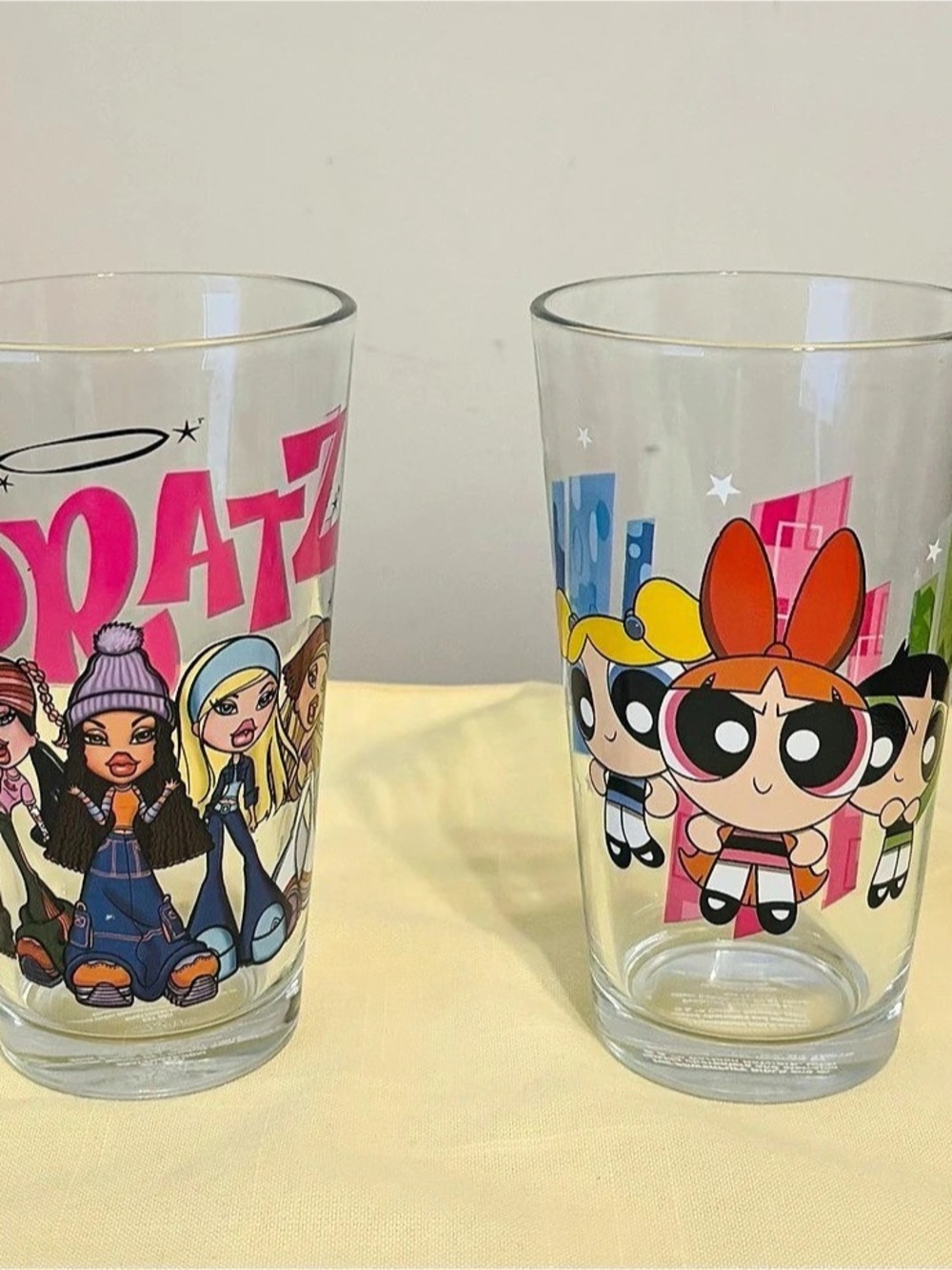 Lot of 2 Nostalgic Y2K Theme Pint Glasses – Bratz & The Powerpuff Girls